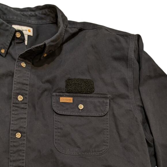 Carhartt 3XL Tall Navy Heavy Work Wear Button Down Leather Tag Velcro Patch - Picture 5 of 10